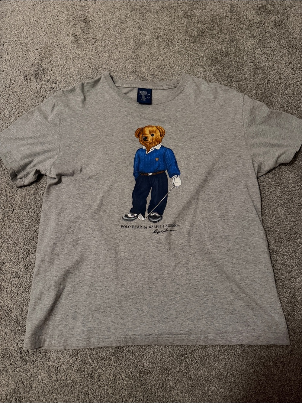 Ralph Lauren Gray Tee with Polo Bear in Blue Sweater